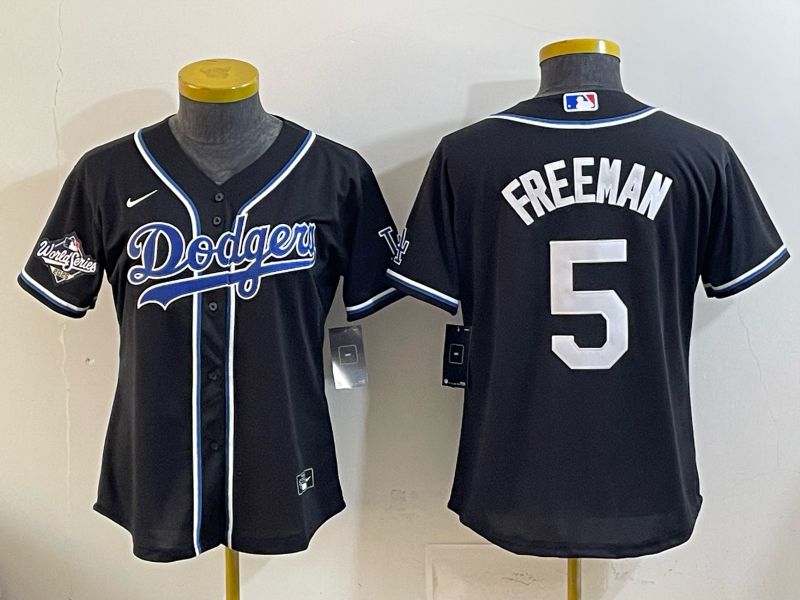 Women Nike 2026 Los Angeles Dodgers #5 Freeman Black Game MLB Jersey 02->women mlb jersey->Women Jersey